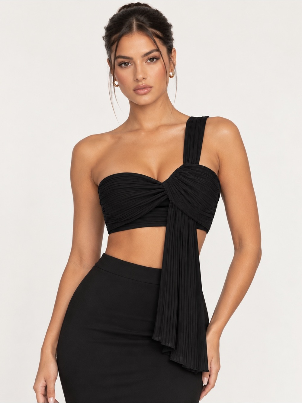 RARE House of CB Marnelle Black Knot Front Cropped Rib Top NWOT